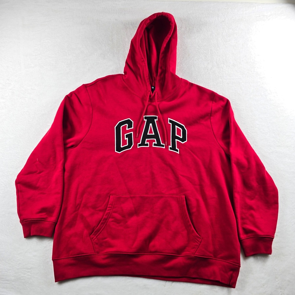 Gap Mens XXL Red Pullover Hoodie Embroidered Arch Logo Fleece Sweatshirt